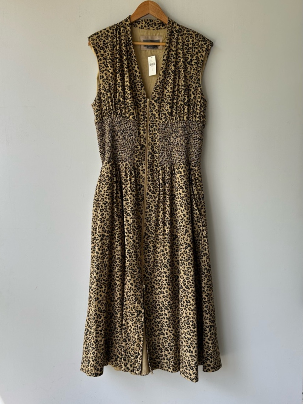 Anthropologie Tommie Dress Smocked Front Zip Brown Leopard Women’s Size XL NWT
